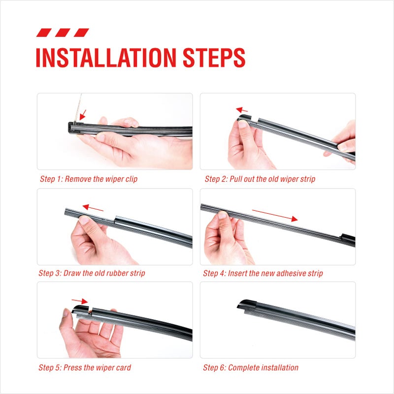 BERG REGEN 26 inch Frameless Adjustable Size of Universal 4 PCs Refills Replacement Windshield Wiper Refills Replacement for Tesla Toyota Hyundai Honda Front & Rear Windshield Wiper Baldes Rubber Strips - Image 4